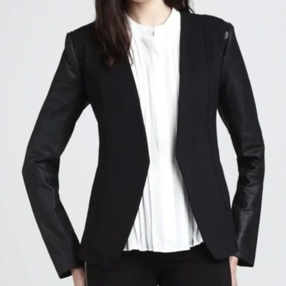 Theory Yaisa Classical Genuine Leather Sleeve Jacket - Black M - Picture 2 of 9